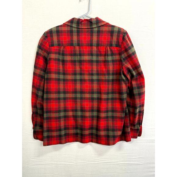 Pendleton Jacket Womens 16 Red Green Plaid Wool Pleated Long Sleeve Button Front - Picture 2 of 12